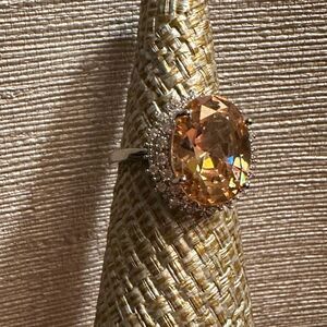 💗💗NEW💗💗WOW!BEAUTY 11CT ROUND MORGANITE RING W CZ DIAMONDS CIRCLING OUTSIDE